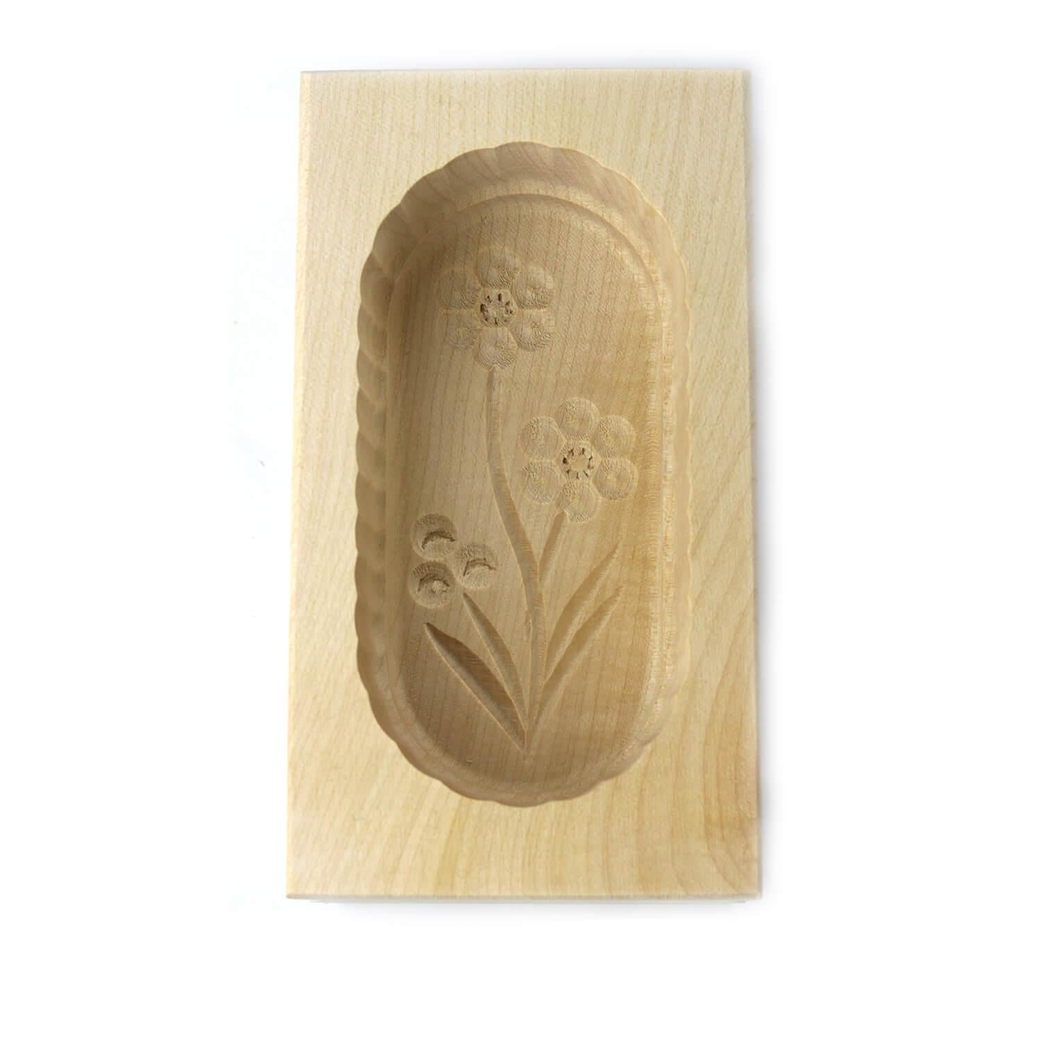 Butterform eckig 125 g, aus Ahornholz, 14 cm, Motiv Enzian Blume E